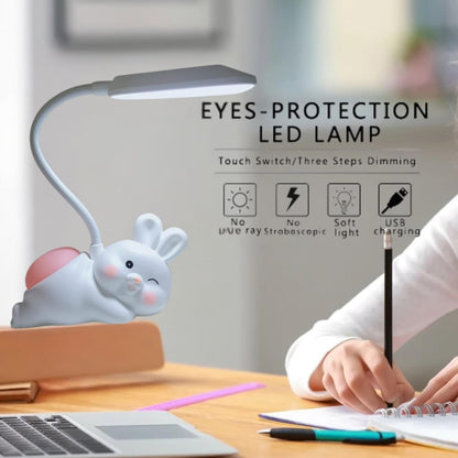 Glanciety USB Rechargeable Rabbit Desk Lamp with Flexible Neck and Night Light