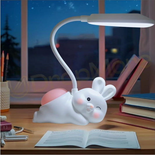 Glanciety USB Rechargeable Rabbit Desk Lamp with Flexible Neck and Night Light