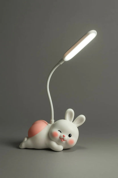 Glanciety USB Rechargeable Rabbit Desk Lamp with Flexible Neck and Night Light