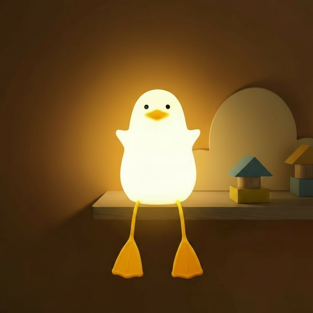 Glanciety Quirky Duck LED Night Lamp – Rechargeable Touch Light with Dangling Legs, Soft Silicone Bedside Buddy for Kids & Toddlers