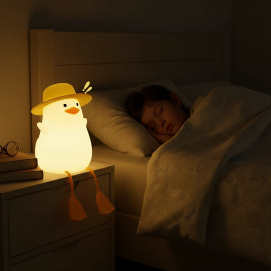 Glanciety Quirky Duck LED Night Lamp – Rechargeable Touch Light with Dangling Legs, Soft Silicone Bedside Buddy for Kids & Toddlers