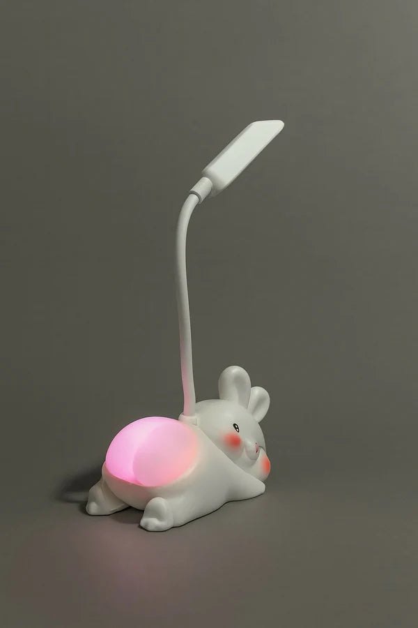Glanciety USB Rechargeable Rabbit Desk Lamp with Flexible Neck and Night Light