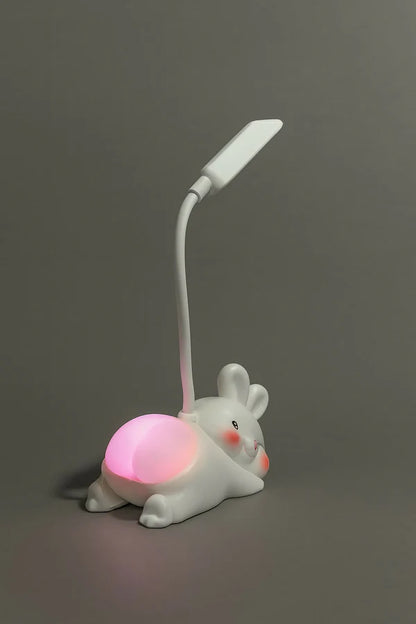 Glanciety USB Rechargeable Rabbit Desk Lamp with Flexible Neck and Night Light